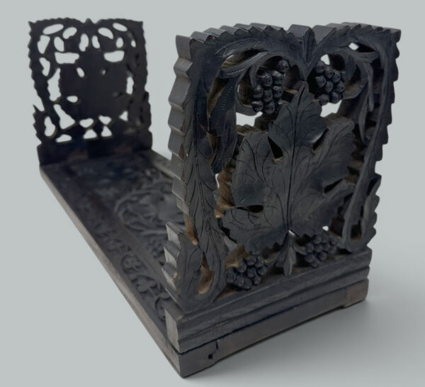 340. Antique Vintage Black Forest German Book Slide Carved Irish Shamrocks Maple Leaf