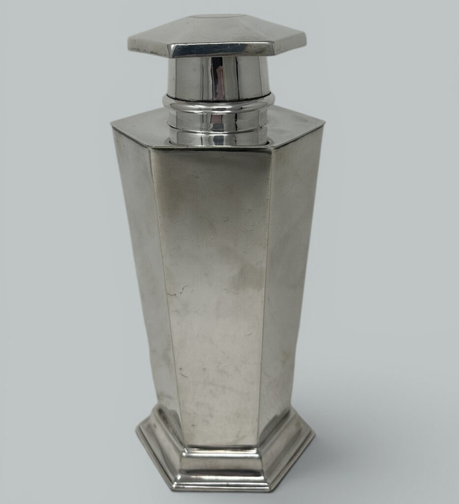 469. SOLD. Asprey Bond Street Art Deco Antique Vintage Silver Hexagonl Cocktail Shaker 1920