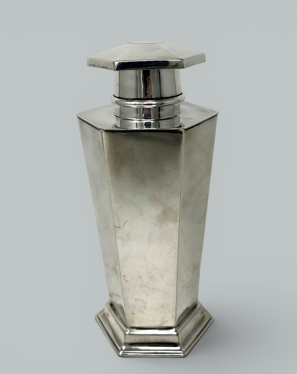 469. Asprey Bond Street Art Deco Antique Vintage Silver Hexagonl Cocktail Shaker 1920