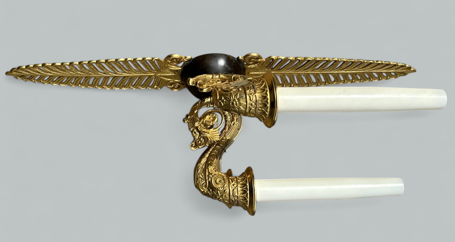 265. Antique Pair Ormolu Gilt Bronze Treble Light Wall Electric Sconces Appliques 19Ct - Image 8