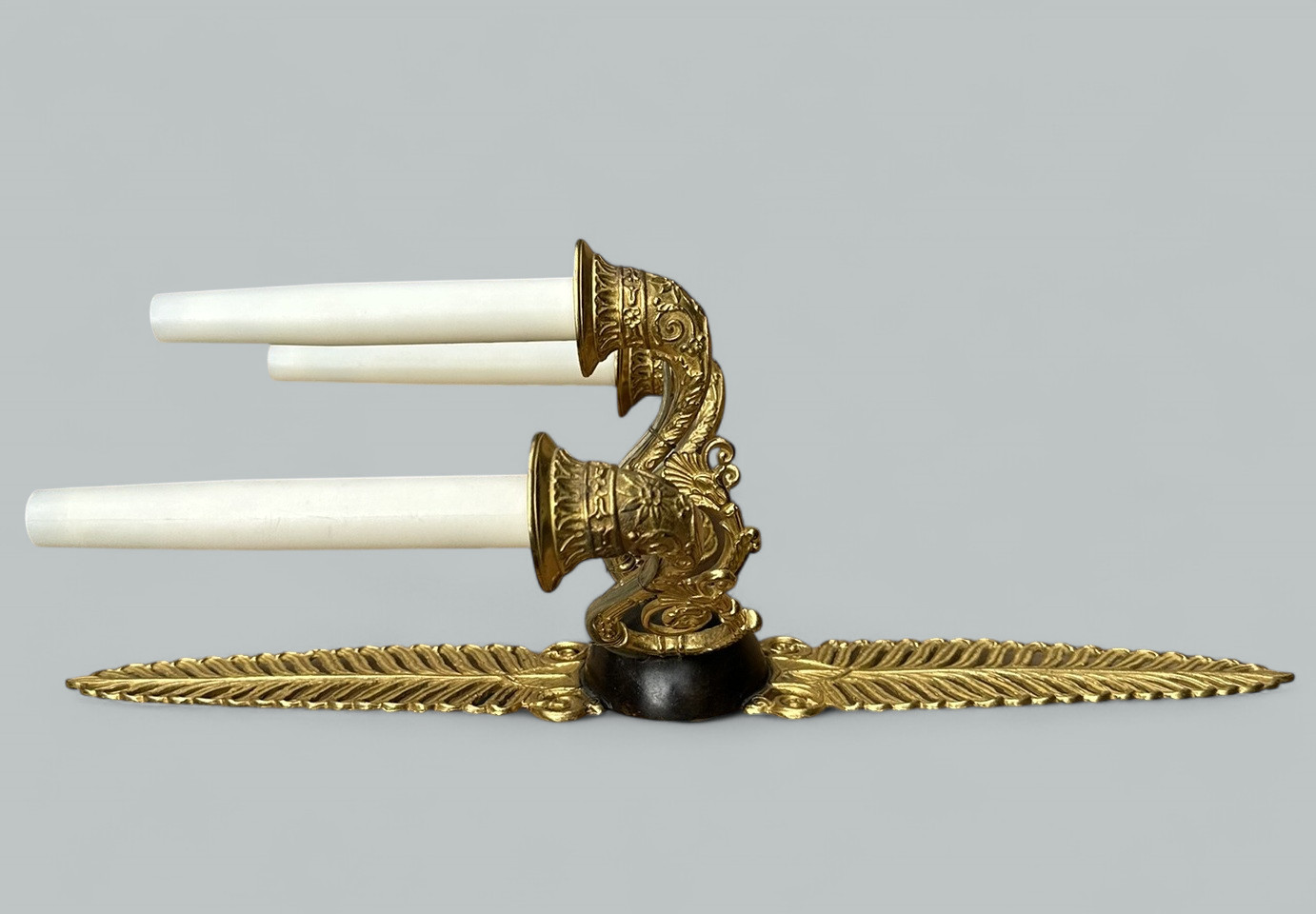 265. Antique Pair Ormolu Gilt Bronze Treble Light Wall Electric Sconces Appliques 19Ct - Image 9
