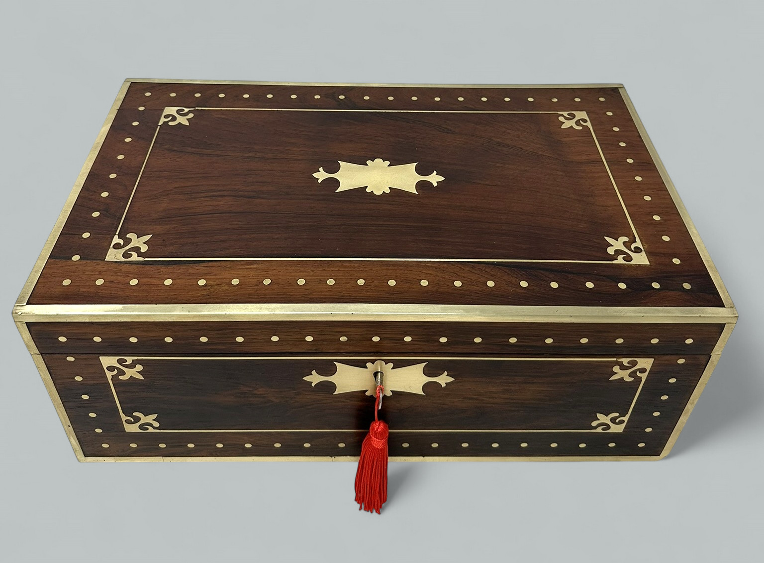 744. Antique Regency Brass Bound Traveling Desk Wooden Mahogany Writing Slope Regency - Image 2