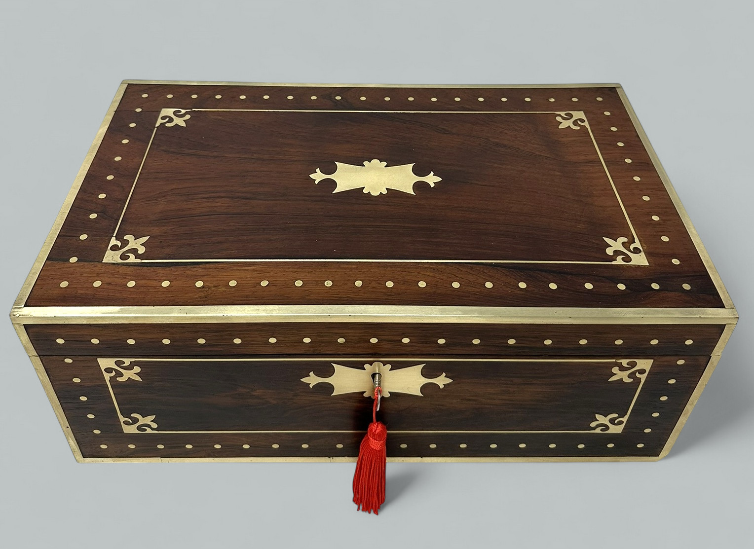 744. Antique Regency Brass Bound Traveling Desk Wooden Mahogany Writing Slope Regency - Image 3