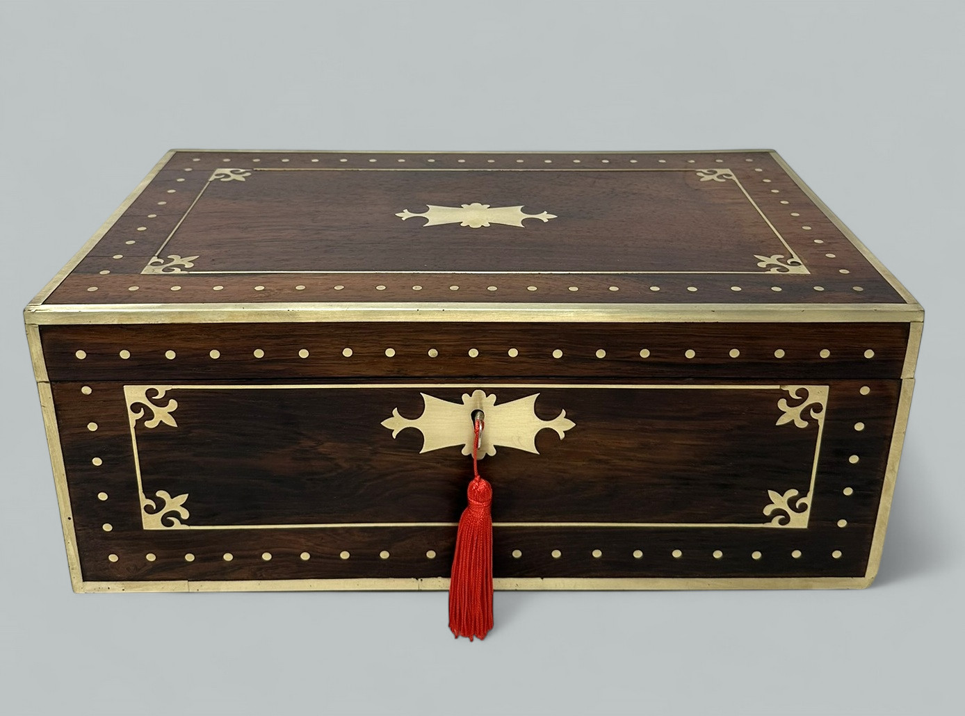 744. Antique Regency Brass Bound Traveling Desk Wooden Mahogany Writing Slope Regency - Image 4