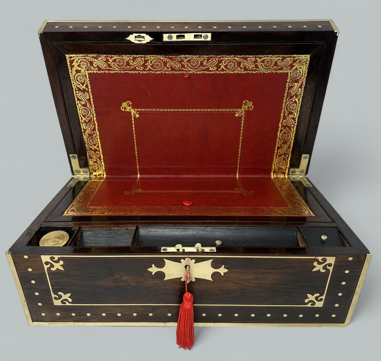 744. Antique Regency Brass Bound Traveling Desk Wooden Mahogany Writing Slope Regency - Image 5