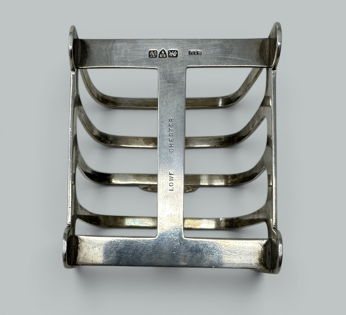991. Antique Sterling Silver Pair Lowe Toast Rack Crystal Salt Cellars 1910 7.9 ozs - Image 7