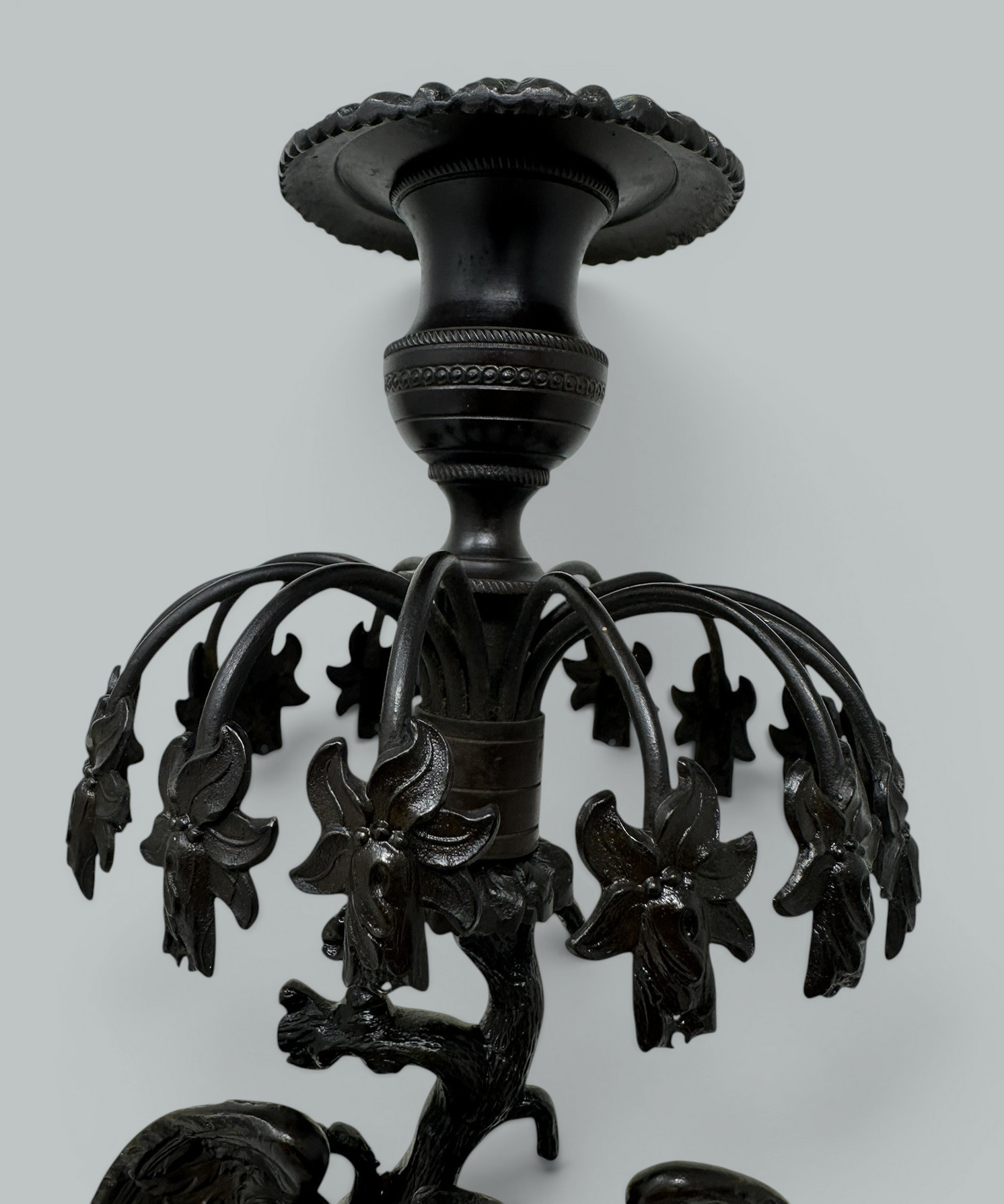 739. Antique Pair Regency Bronze Crystal Lustres Candlesticks Candelabra Eagles Prisms - Image 9