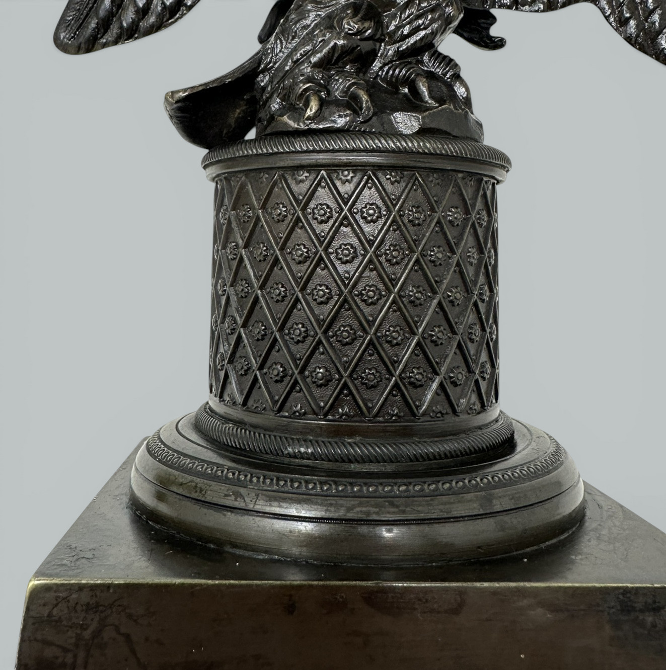 739. Antique Pair Regency Bronze Crystal Lustres Candlesticks Candelabra Eagles Prisms - Image 10