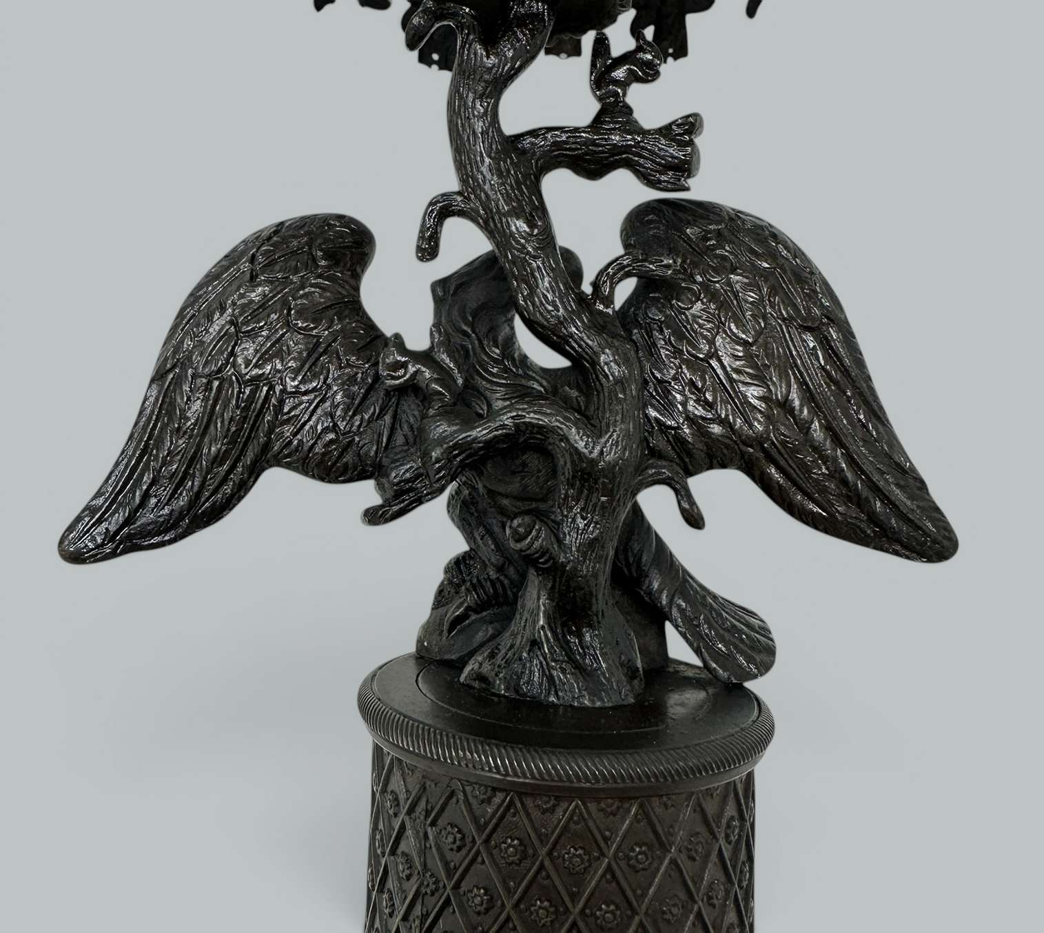 739. Antique Pair Regency Bronze Crystal Lustres Candlesticks Candelabra Eagles Prisms - Image 11