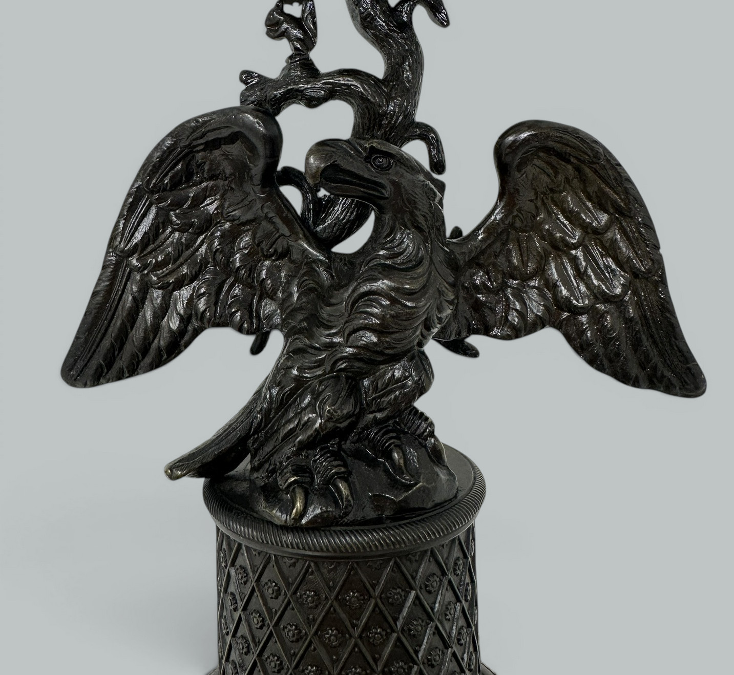 739. Antique Pair Regency Bronze Crystal Lustres Candlesticks Candelabra Eagles Prisms - Image 13