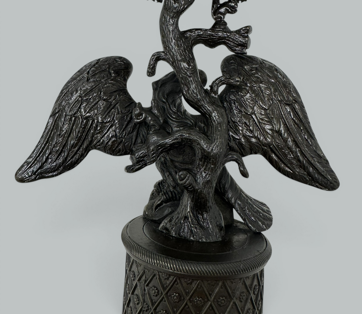 739. Antique Pair Regency Bronze Crystal Lustres Candlesticks Candelabra Eagles Prisms - Image 14