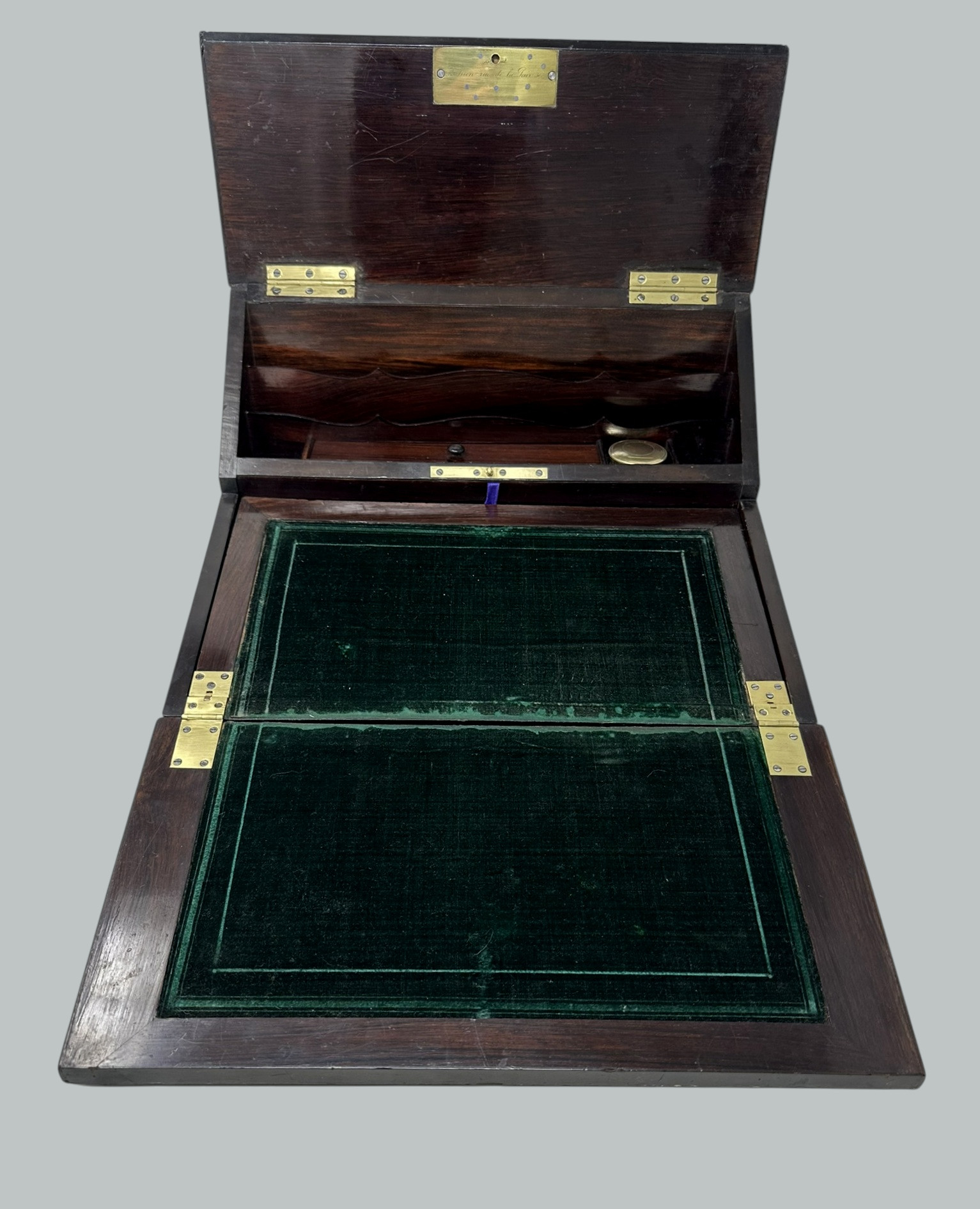 936. Antique French Brass Bound Boulle Desk Wooden Writing Slope ALPHONSE TAHAN Paris - Image 4
