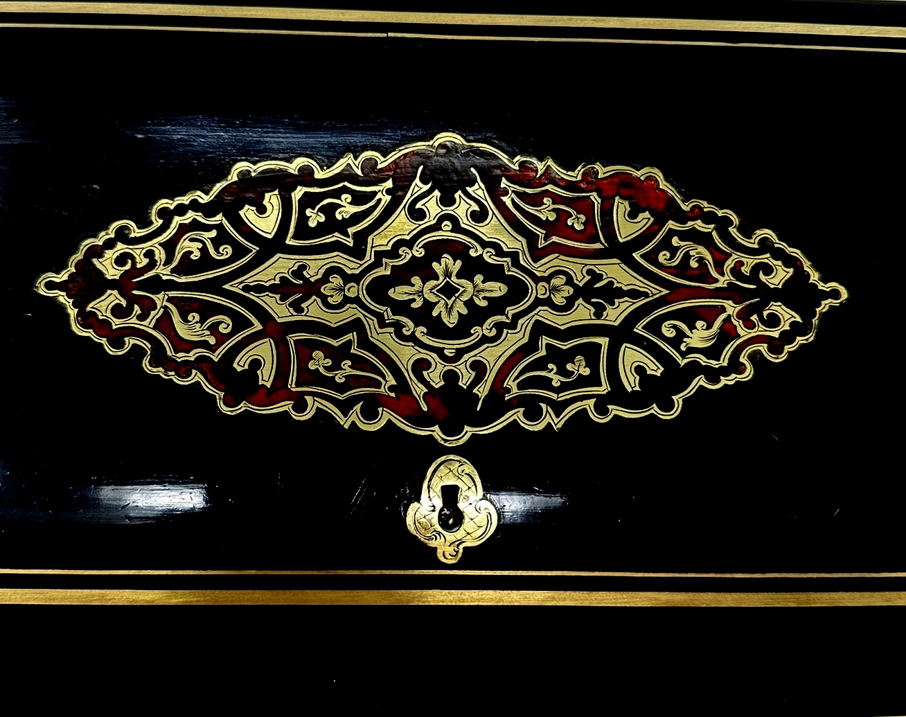 936. Antique French Brass Bound Boulle Desk Wooden Writing Slope ALPHONSE TAHAN Paris - Image 7
