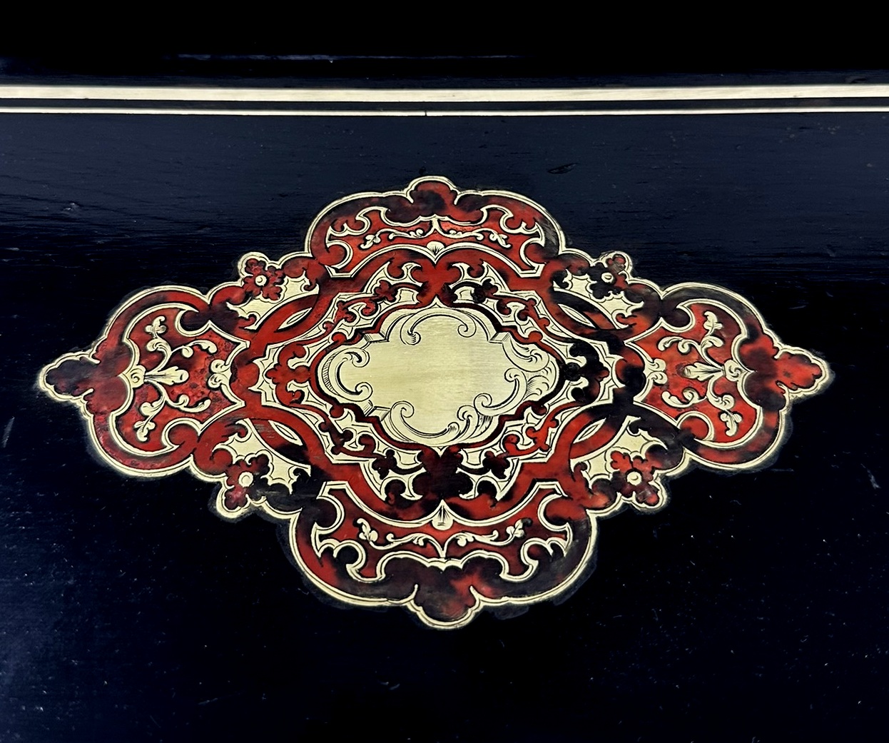 936. Antique French Brass Bound Boulle Desk Wooden Writing Slope ALPHONSE TAHAN Paris - Image 8