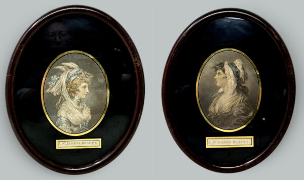 983. Antique Regency Pair Francesco Bartolozzi Hand Colored Stipple Engraving Lady