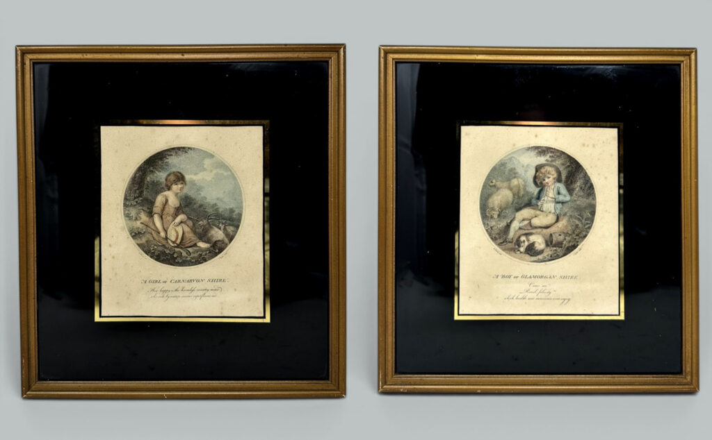 110. Antique Regency Pair Hand Colored Stipple Engravings Children Richard Westal 18Ct