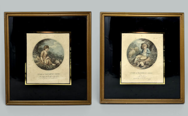 110. Antique Regency Pair Hand Colored Stipple Engravings Children Richard Westal 18Ct