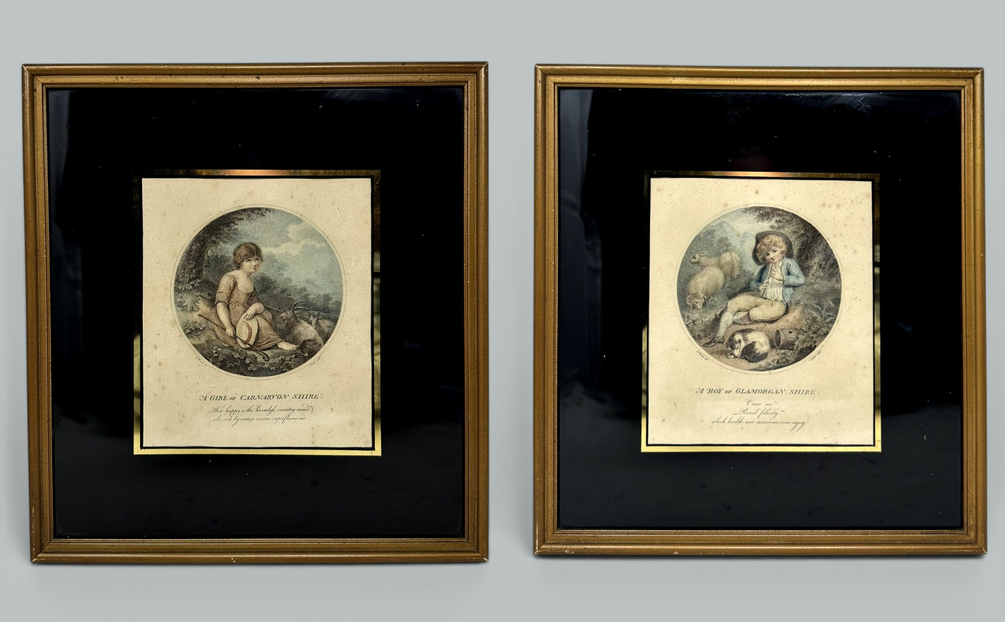 110. Antique Regency Pair Hand Colored Stipple Engravings Children Richard Westal 18Ct