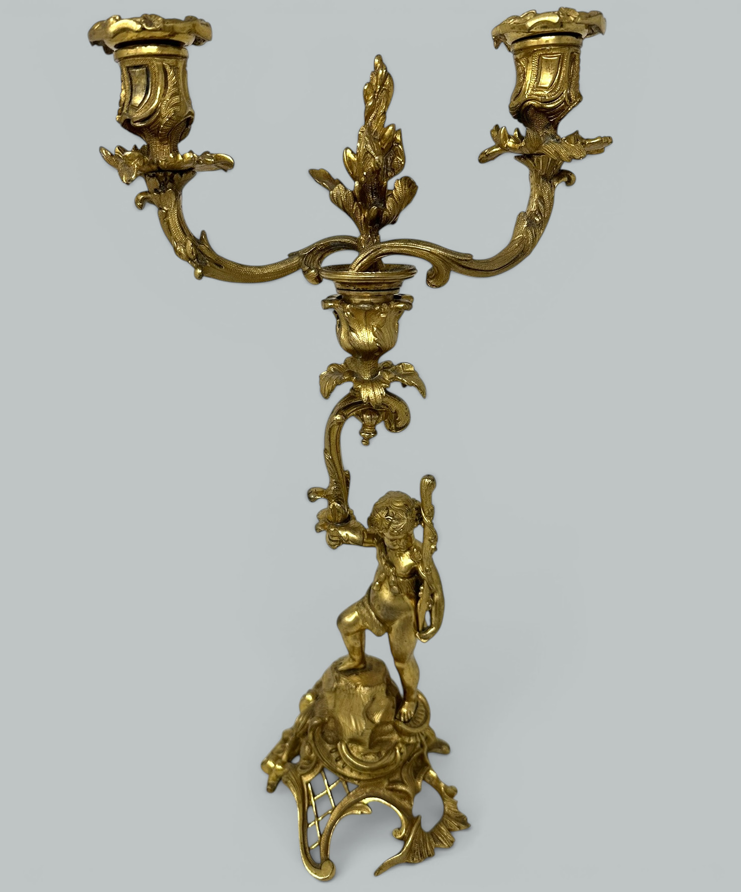 869. Antique Gilt Bronze Ormolu Twin Light Candelabra Candlestick Clodion Grand Tour - Image 2