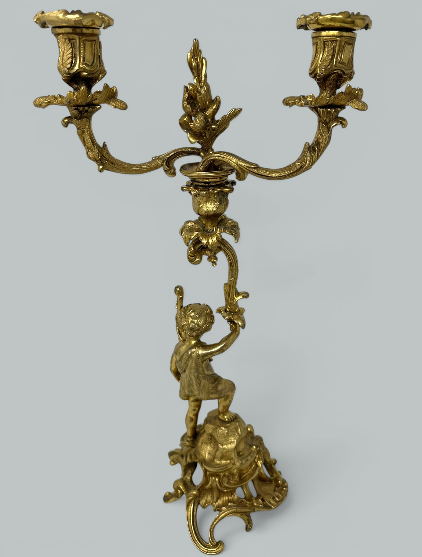 869. Antique Gilt Bronze Ormolu Twin Light Candelabra Candlestick Clodion Grand Tour - Image 5