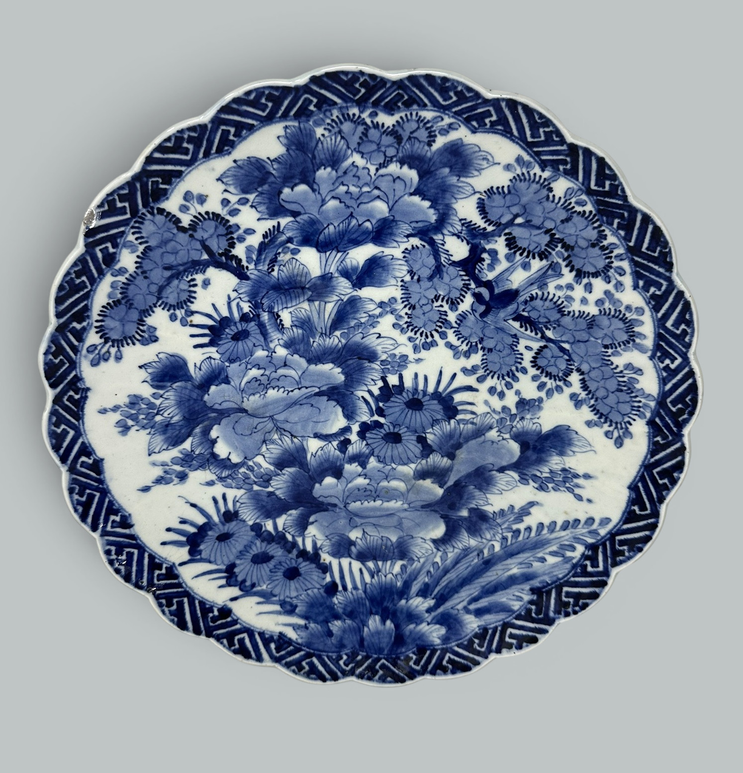 876. Antique Chinese Japanese Blue White Floral Charger Wall Cabinet Plate Meiji 19Ct - Image 3