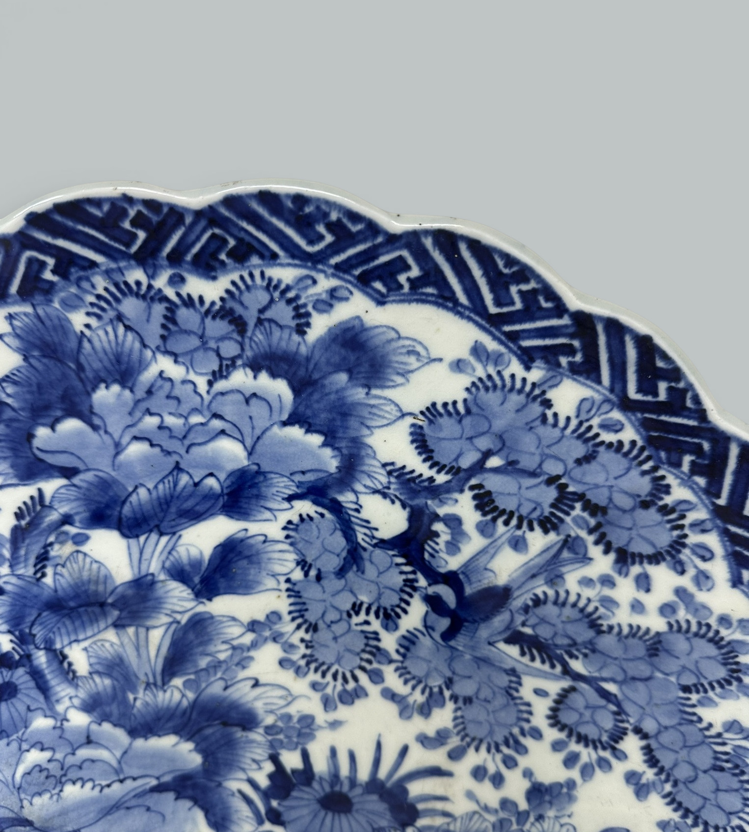 876. Antique Chinese Japanese Blue White Floral Charger Wall Cabinet Plate Meiji 19Ct - Image 4