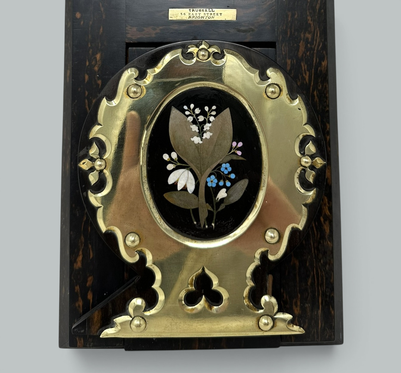 798. Antique Cormandel Wooden Brass Inlaid Book Slide Pietra Dura by George Betjemann - Image 4