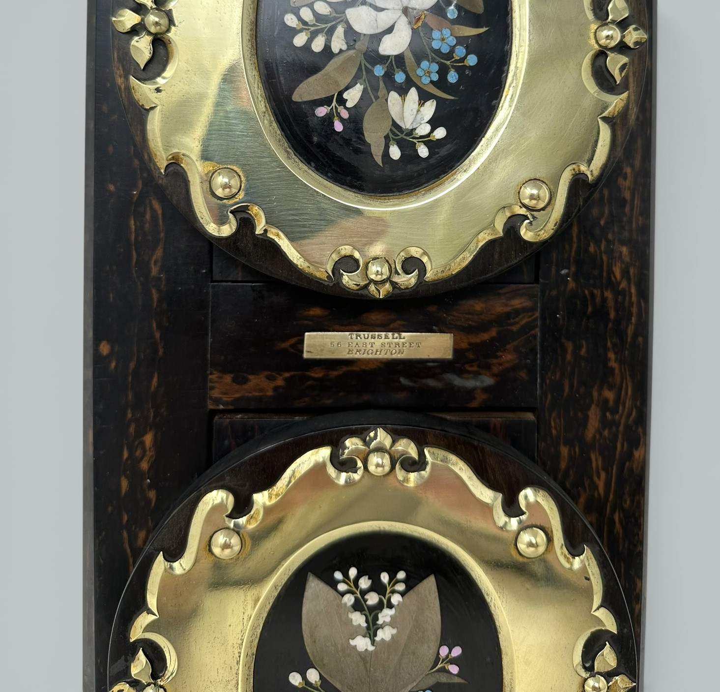 798. Antique Cormandel Wooden Brass Inlaid Book Slide Pietra Dura by George Betjemann - Image 5