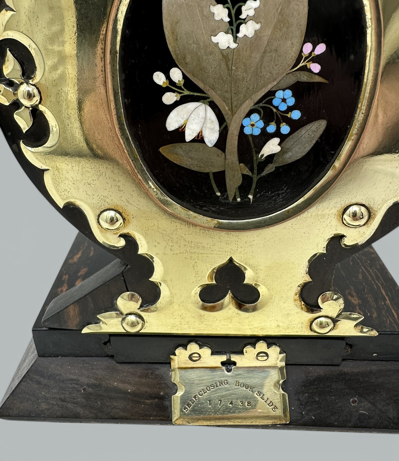 798. Antique Cormandel Wooden Brass Inlaid Book Slide Pietra Dura by George Betjemann - Image 6