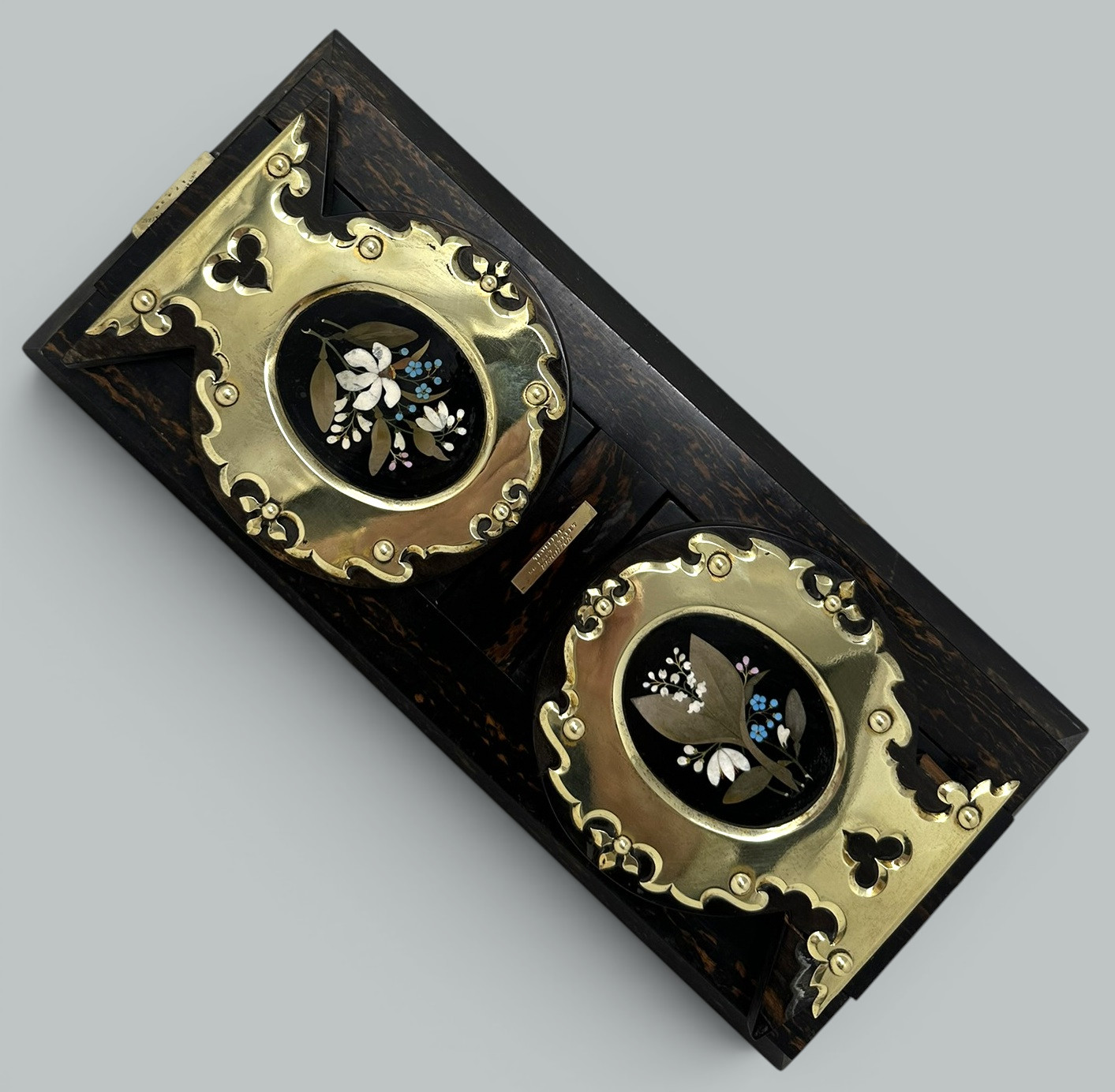 798. Antique Cormandel Wooden Brass Inlaid Book Slide Pietra Dura by George Betjemann - Image 7