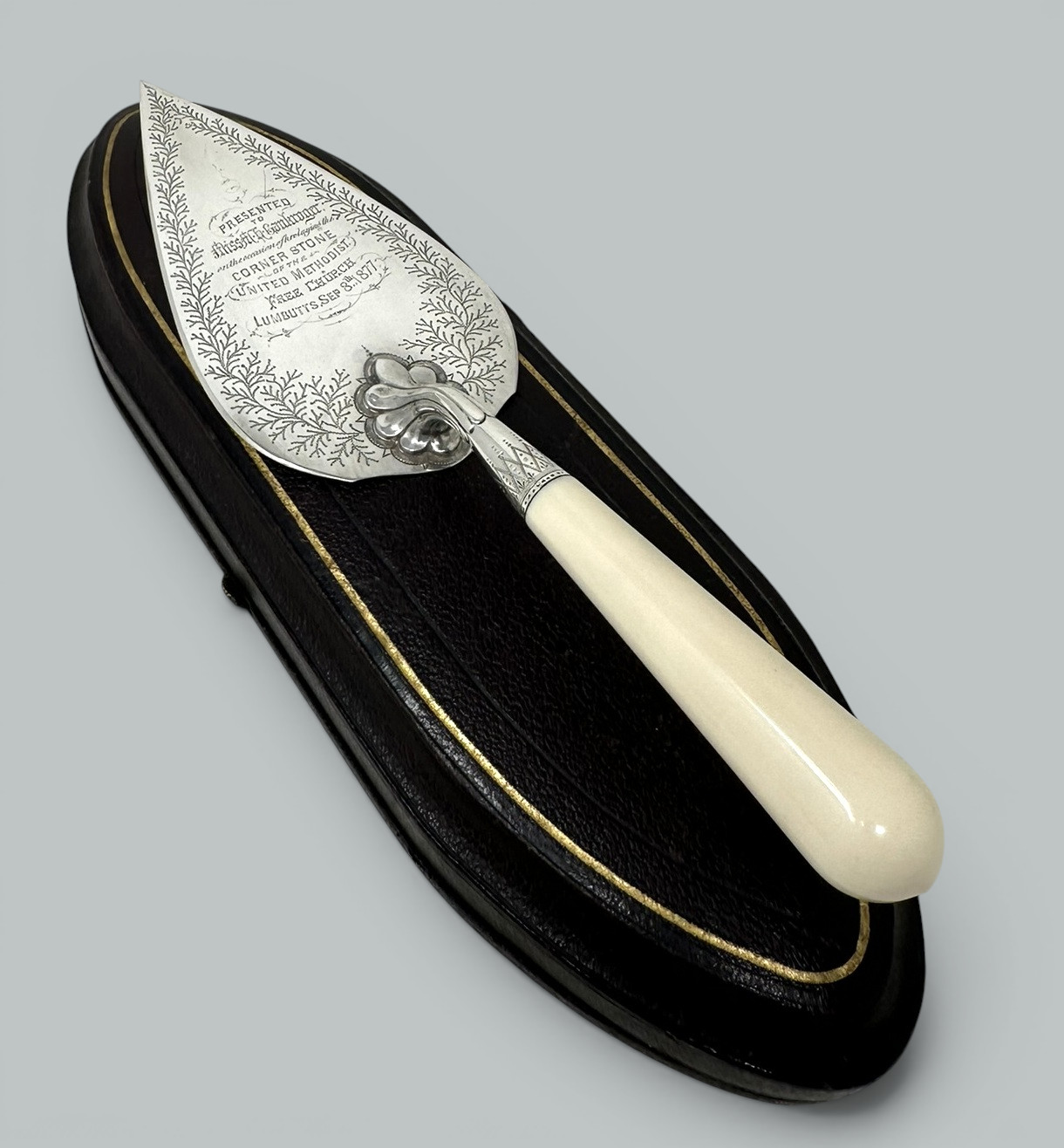 235. Antique English Sterling Silver Brick Layers Trowel Bone Handle Martin Hall 1877 - Image 4