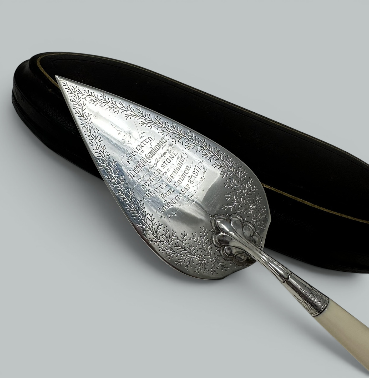 235. Antique English Sterling Silver Brick Layers Trowel Bone Handle Martin Hall 1877 - Image 6