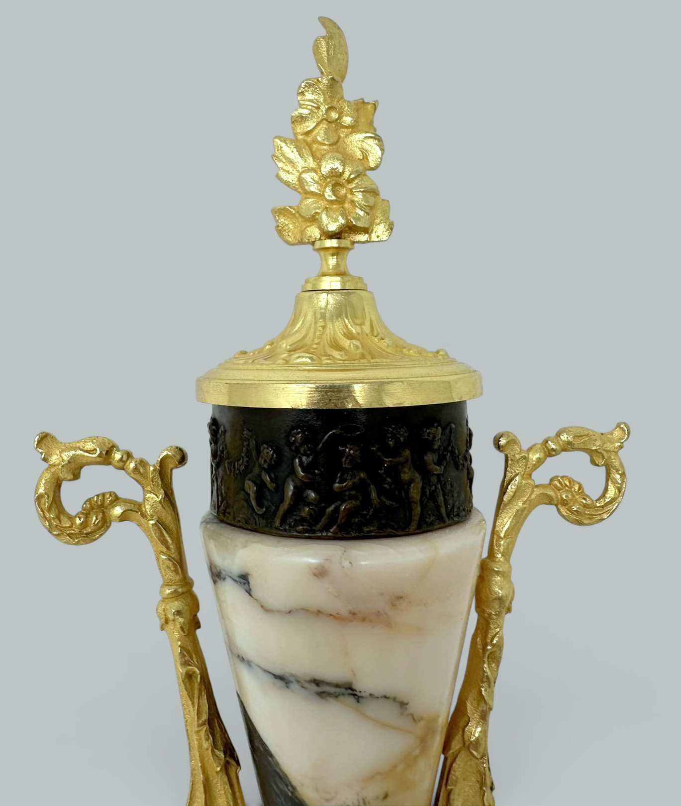154. Pair French Regency Styl Giallo Sienna Marble Gilt Bronze Cassolettes Urns Vases - Image 7