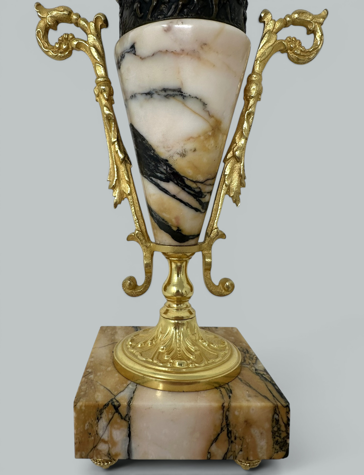 154. Pair French Regency Styl Giallo Sienna Marble Gilt Bronze Cassolettes Urns Vases - Image 8