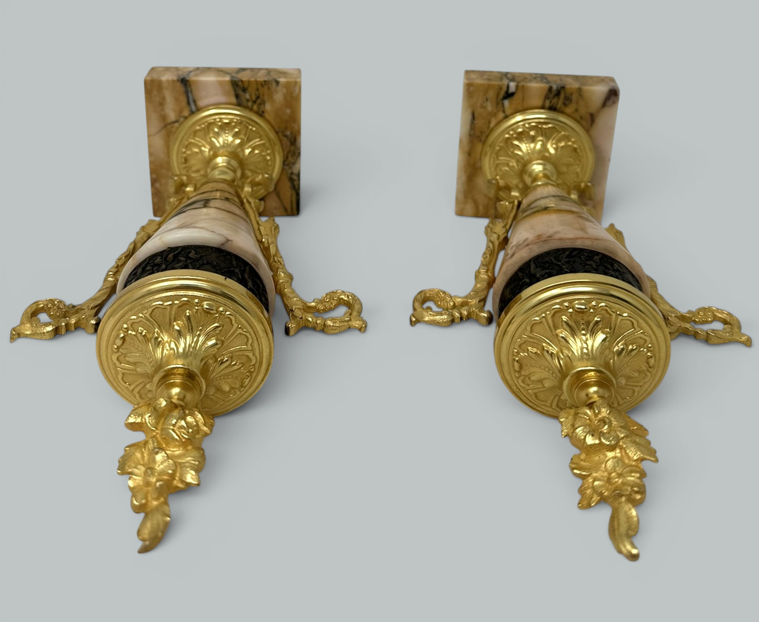 154. Pair French Regency Styl Giallo Sienna Marble Gilt Bronze Cassolettes Urns Vases - Image 9