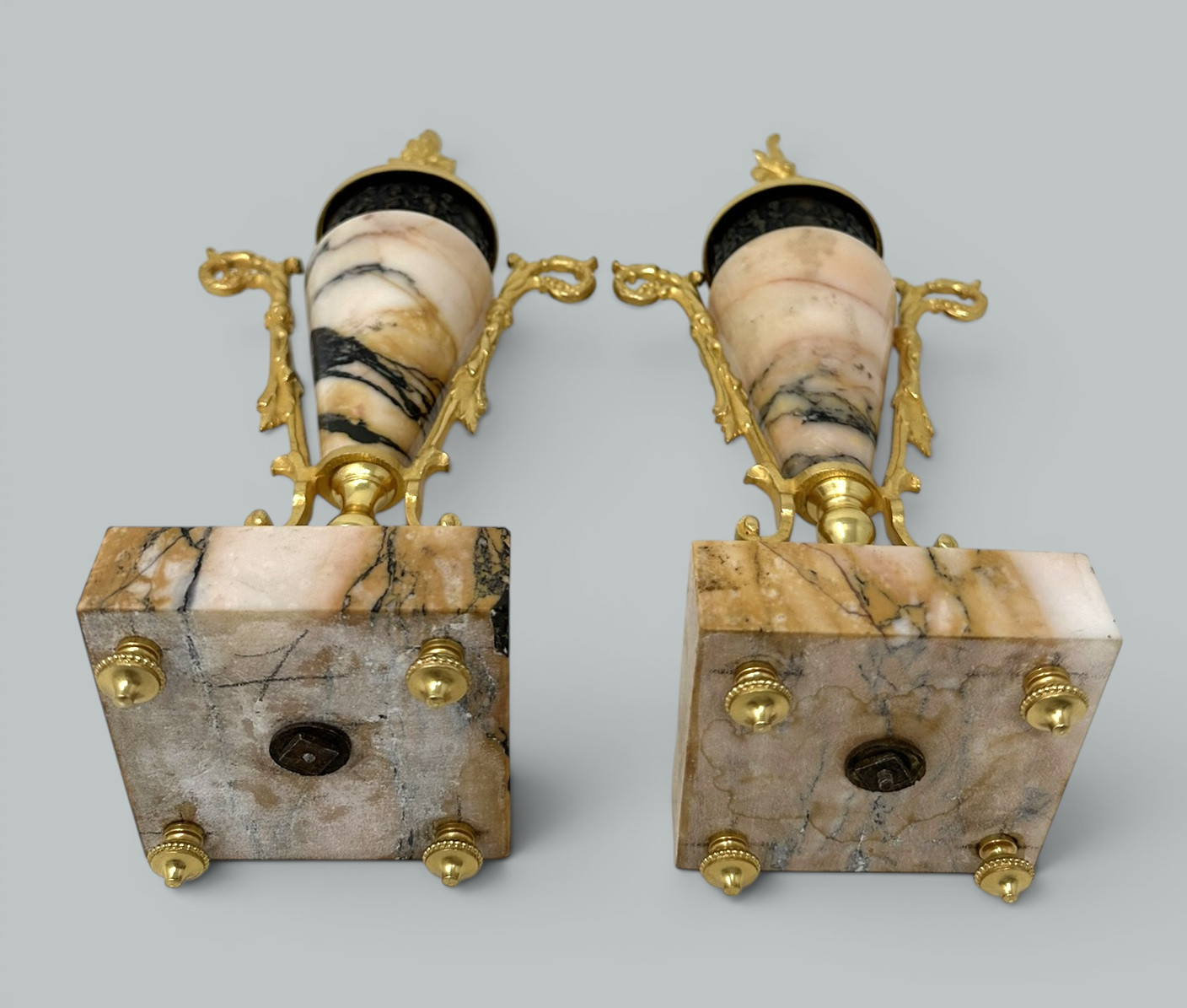 154. Pair French Regency Styl Giallo Sienna Marble Gilt Bronze Cassolettes Urns Vases - Image 10