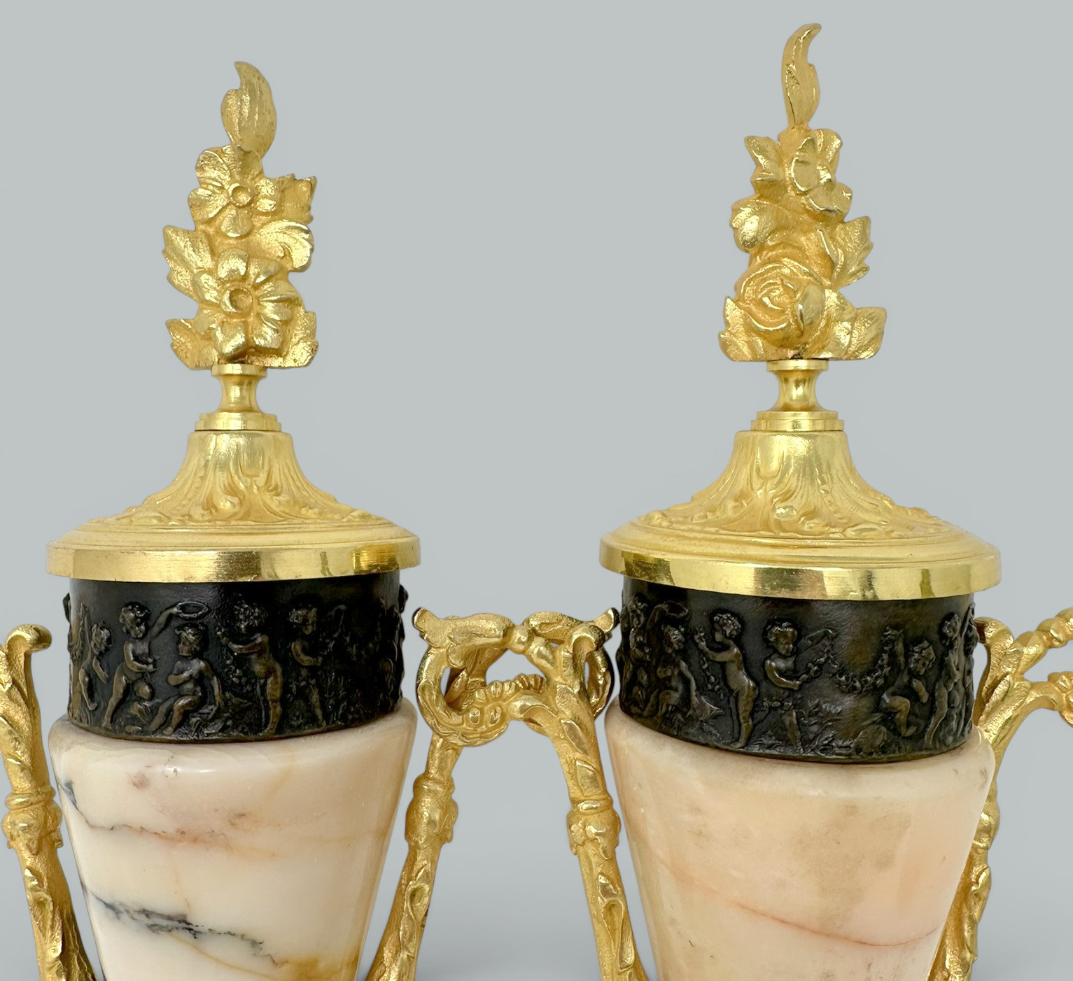 154. Pair French Regency Styl Giallo Sienna Marble Gilt Bronze Cassolettes Urns Vases - Image 12