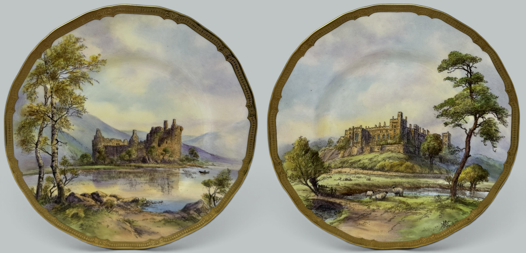 091. Royal Worcester Cabinet Plate Richmond Arundel Kilchurn Oystermouth Castle Views - Image 3