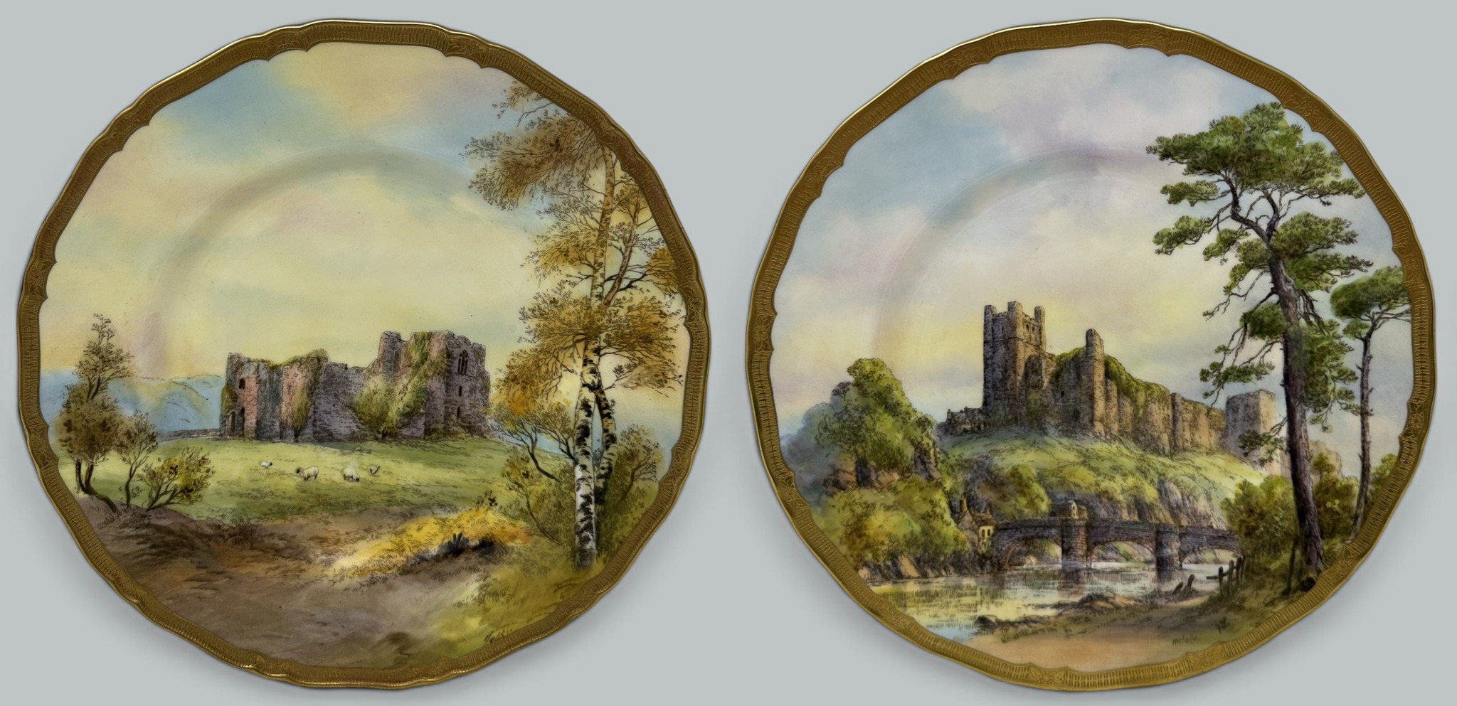091. Royal Worcester Cabinet Plate Richmond Arundel Kilchurn Oystermouth Castle Views - Image 4