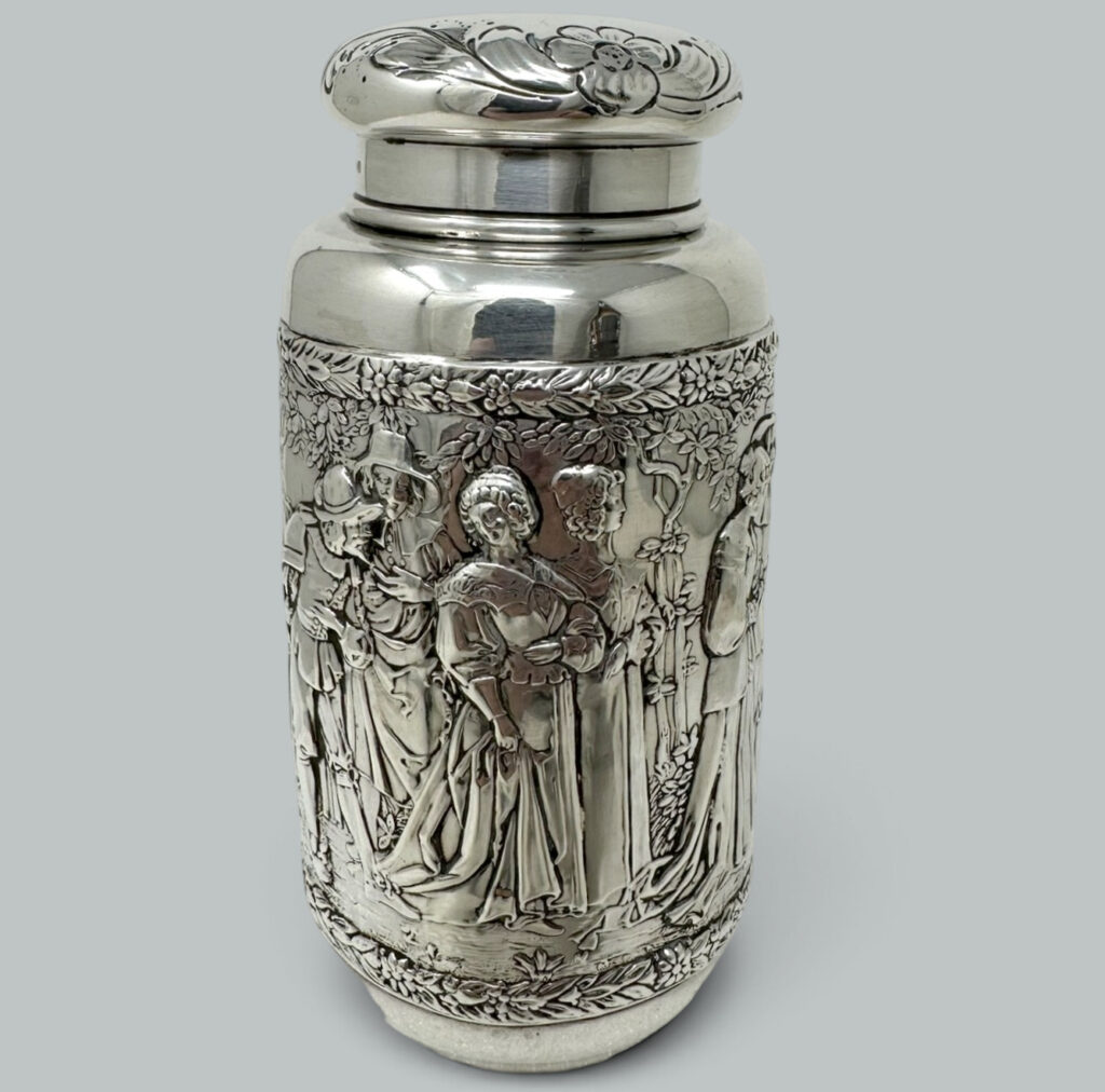 884. Antique German Sterling Silver Teacaddy Neresheimer Sohnes Berthold Muller 1900