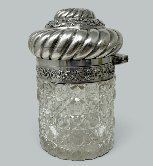 489. Antique Sterling Silver Jar Centerpiece Mappin Webb Hand Cut Led Crystal Glass