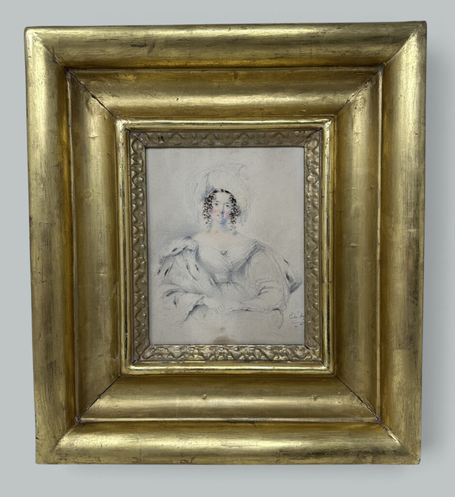 393. Edward Hayes Ireland Irish 1797-1864 Antique PORTRAIT OF LADY Watercolor Pencil