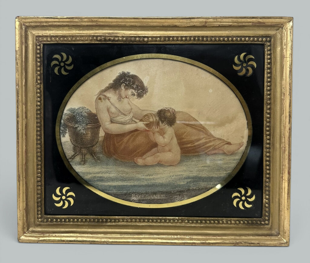 771. Antique Regency Francesco Bartolozzi Hand Colored Stipple Engraving Lady Pair