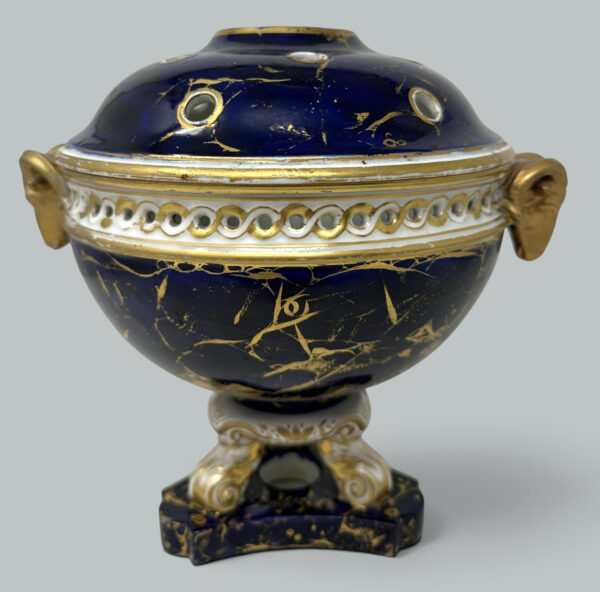 387. Antique Regency English Crown Derby Vase Pot Pourri Centerpiece Cobalt Blue 1815