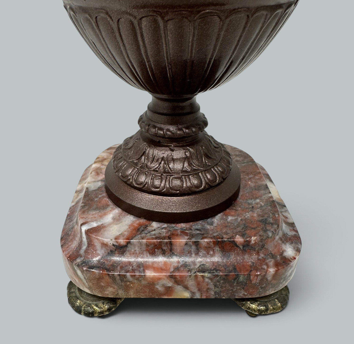 489. Antique Pair French Bronzed Townley Pair Table Lamps Rouge Marble Grand Tour 19C - Image 7