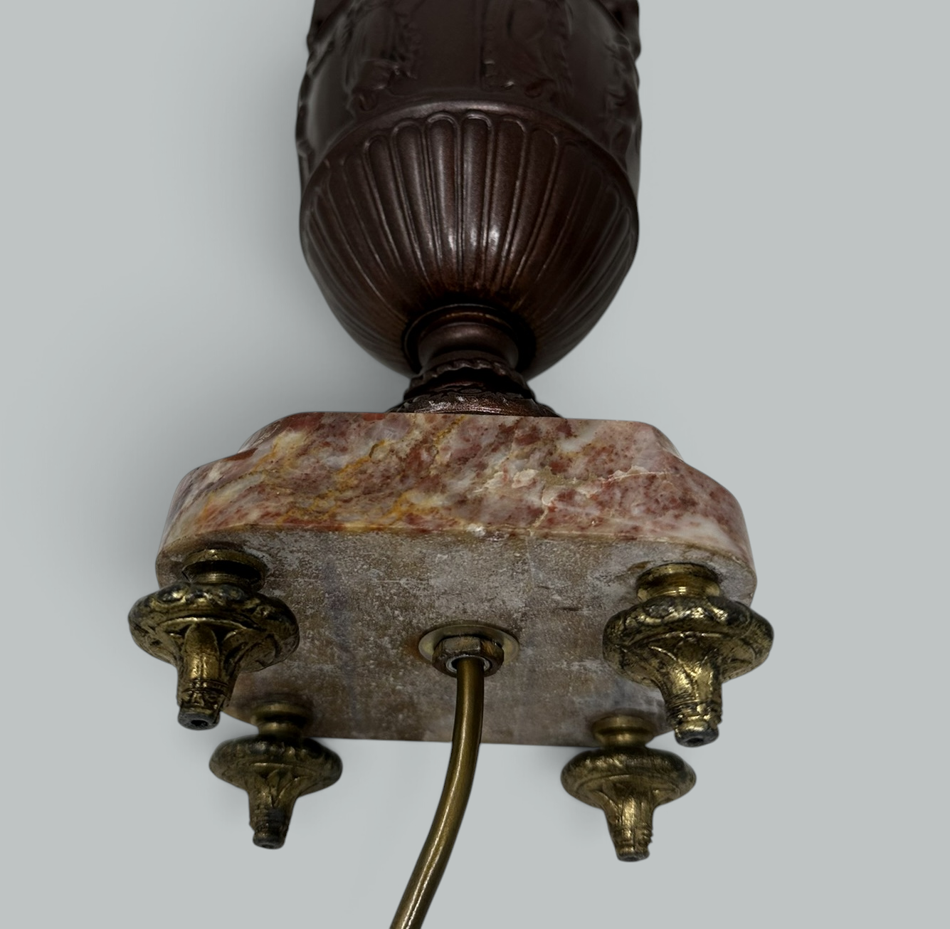 489. Antique Pair French Bronzed Townley Pair Table Lamps Rouge Marble Grand Tour 19C - Image 10