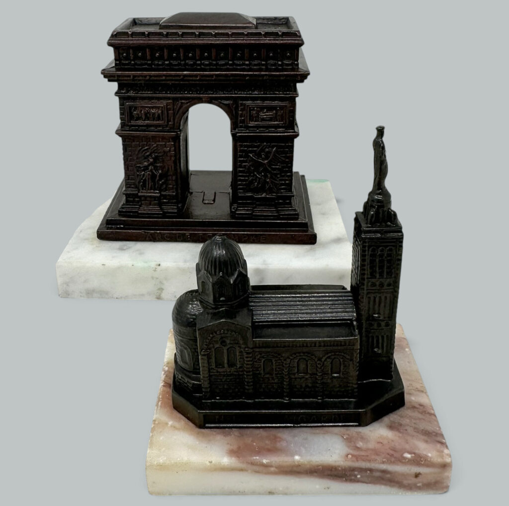 361. French Bronze Architectural Model Arc de Triomphe Paris Sacre-Couer Basilica