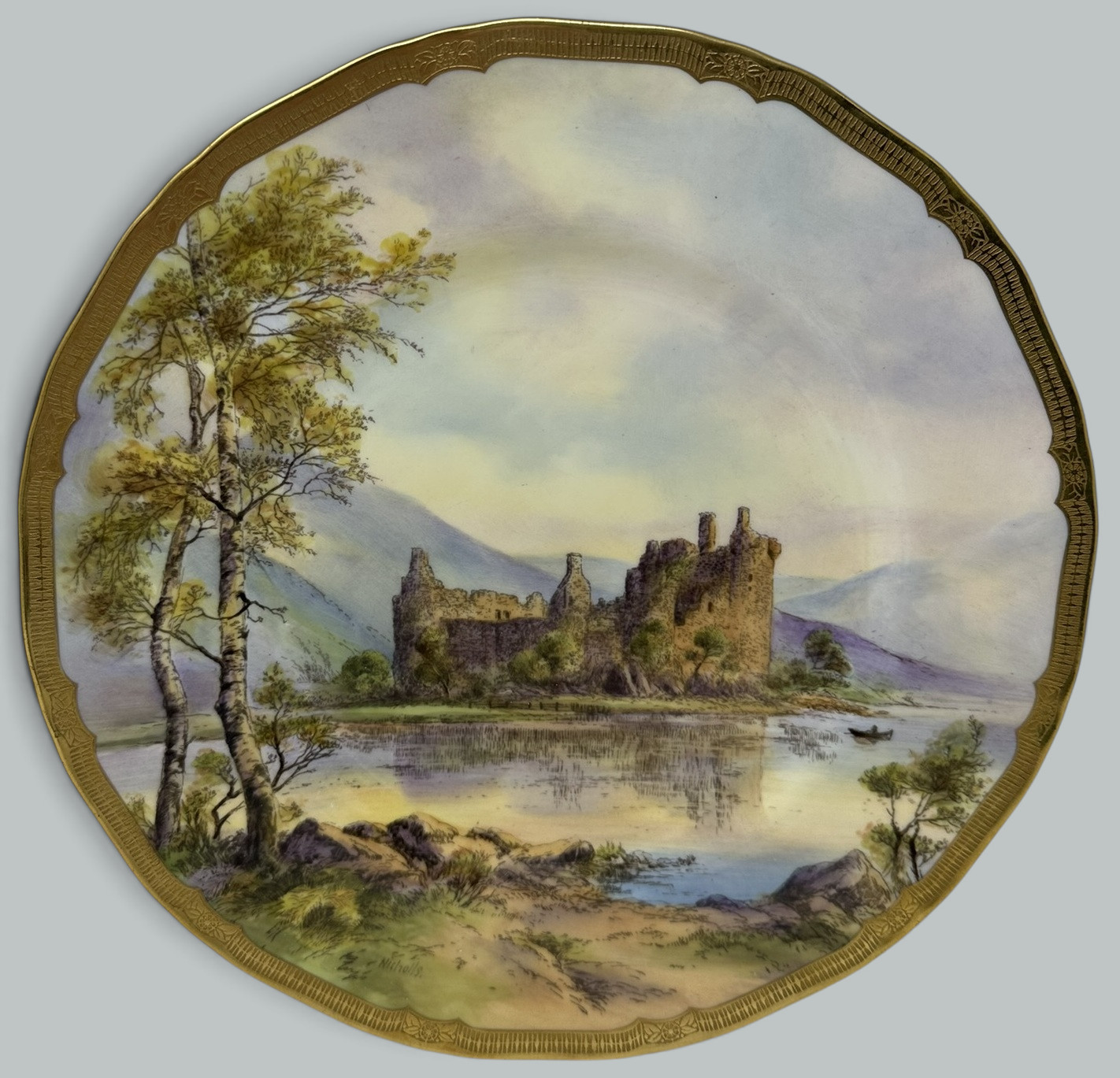 091. Royal Worcester Cabinet Plate Richmond Arundel Kilchurn Oystermouth Castle Views - Image 5