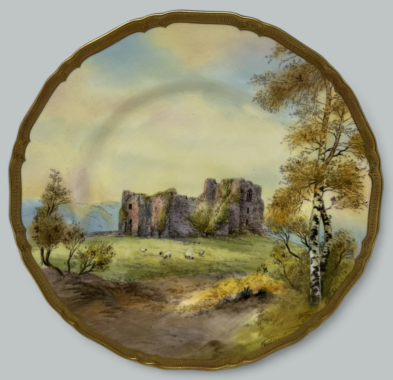 091. Royal Worcester Cabinet Plate Richmond Arundel Kilchurn Oystermouth Castle Views - Image 7