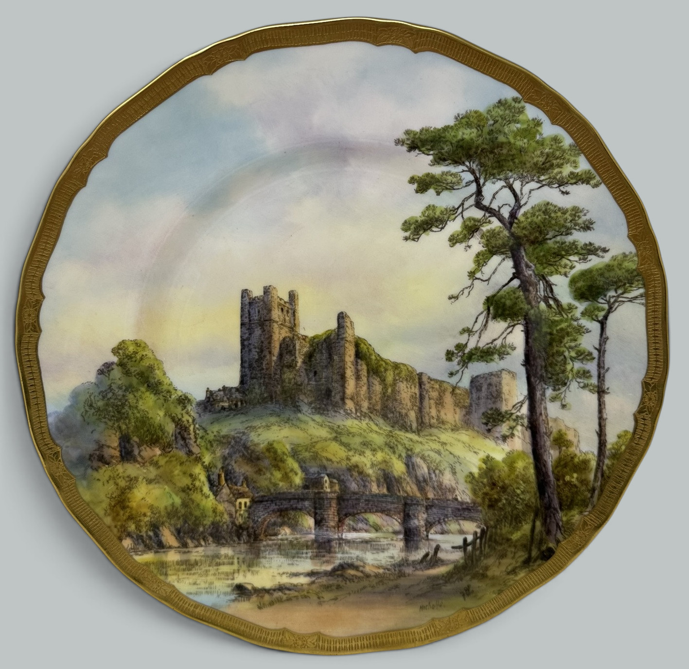 091. Royal Worcester Cabinet Plate Richmond Arundel Kilchurn Oystermouth Castle Views - Image 8